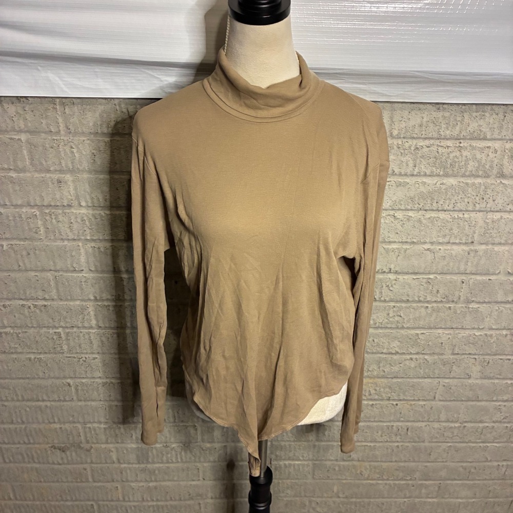 HM Tan Ribbed‎ Turtleneck Long Sleeve Bodysuit Top Women's XL